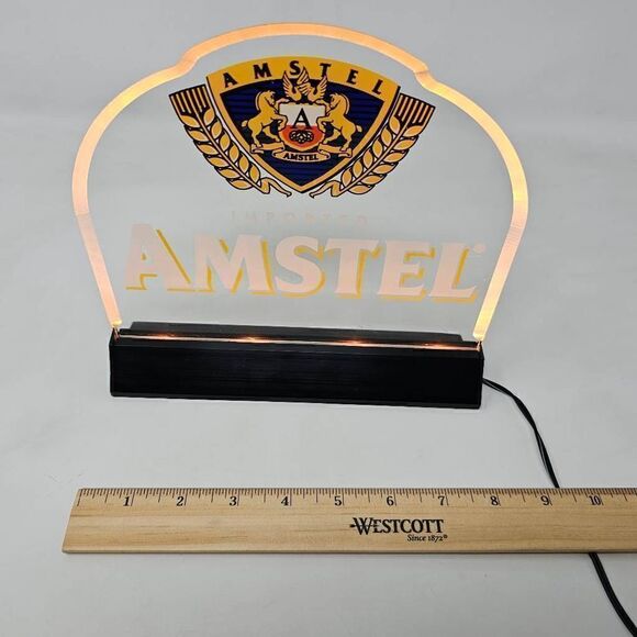 AMSTEL IMPORTED BEER EDGE LIT LIGHTED BACK BAR SIGN MAN CAVE 8" X 8" - Picture 2 of 7